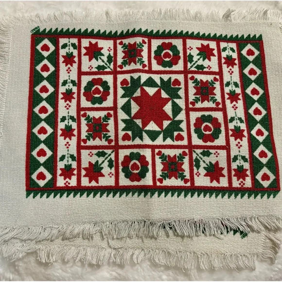 Vintage Other - Vintage Placemats Woven Fringed Christmas Holiday Nordic Style Pattern Set of 2